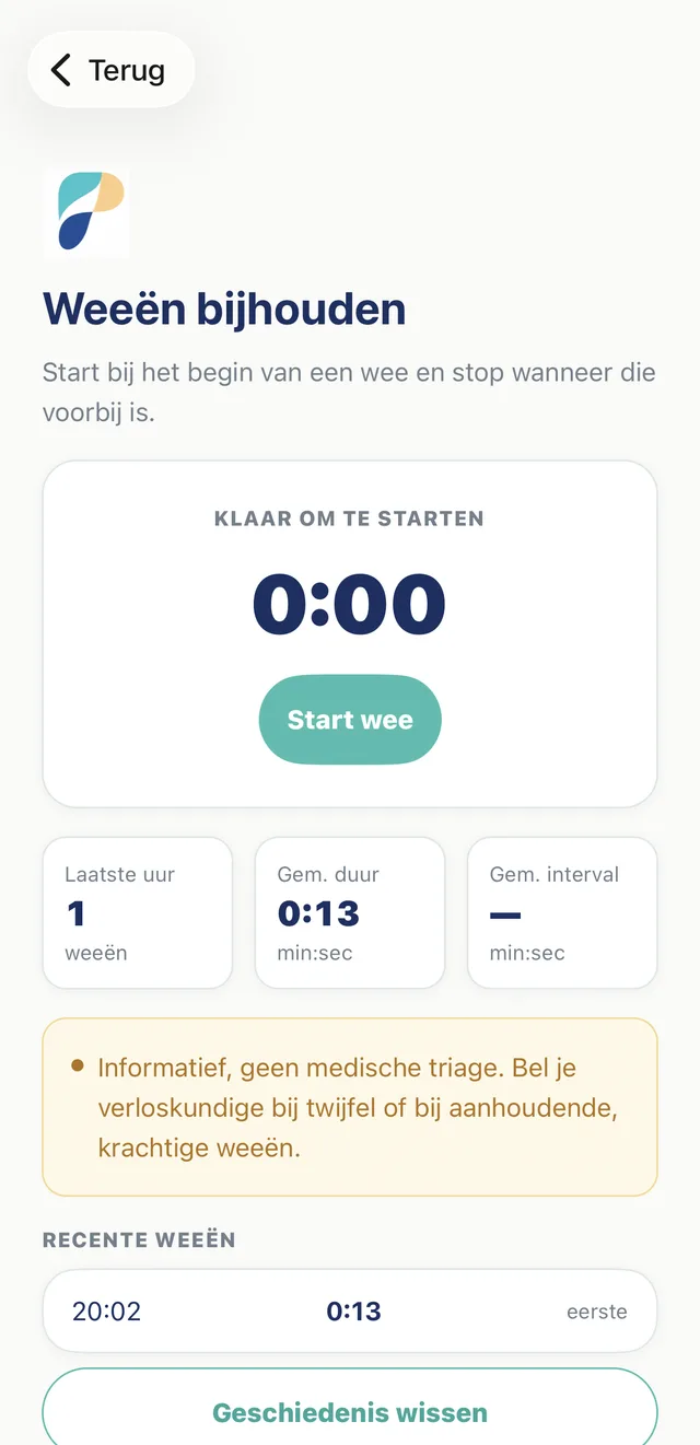 Weeën bijhouden met de timer in de Parivo-app